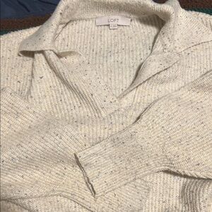 LOFT  Cream Speckled V-Neck Knit Sweater